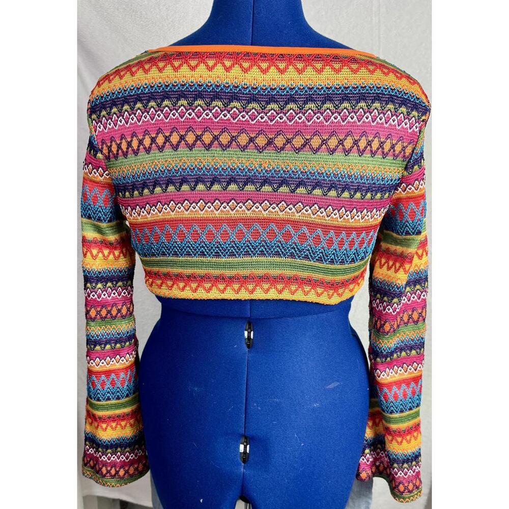 shein colorful knit cropped sweater y2k festival fairycore‎ boho long sleeve top